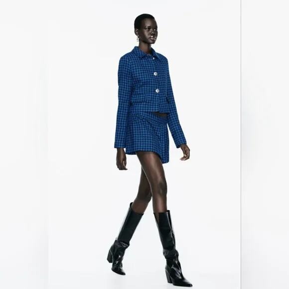 NWT ZARA Woman High Waisted Houndstooth Box Pleat Skort Size Medium - Picture 2 of 8